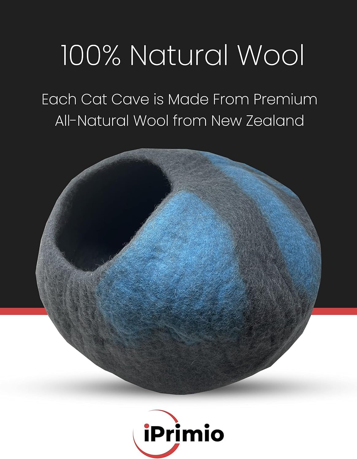 100% Natural Wool Eco-Friendly Cat & Kitten Cave Bed - Cozy House Indoor Bed for Cats & Kittens - Pet Felt Cat Cave, Cushion, Cove, Nest, Hideout, Hideaway, Tent, Tunnel Beds (Blake)