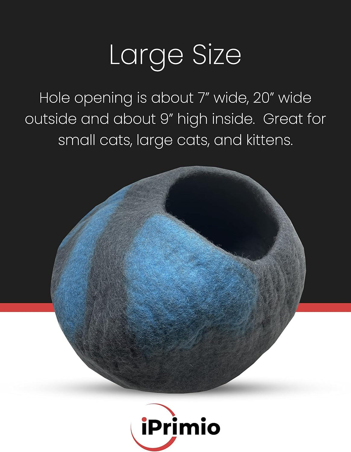 100% Natural Wool Eco-Friendly Cat & Kitten Cave Bed - Cozy House Indoor Bed for Cats & Kittens - Pet Felt Cat Cave, Cushion, Cove, Nest, Hideout, Hideaway, Tent, Tunnel Beds (Blake)